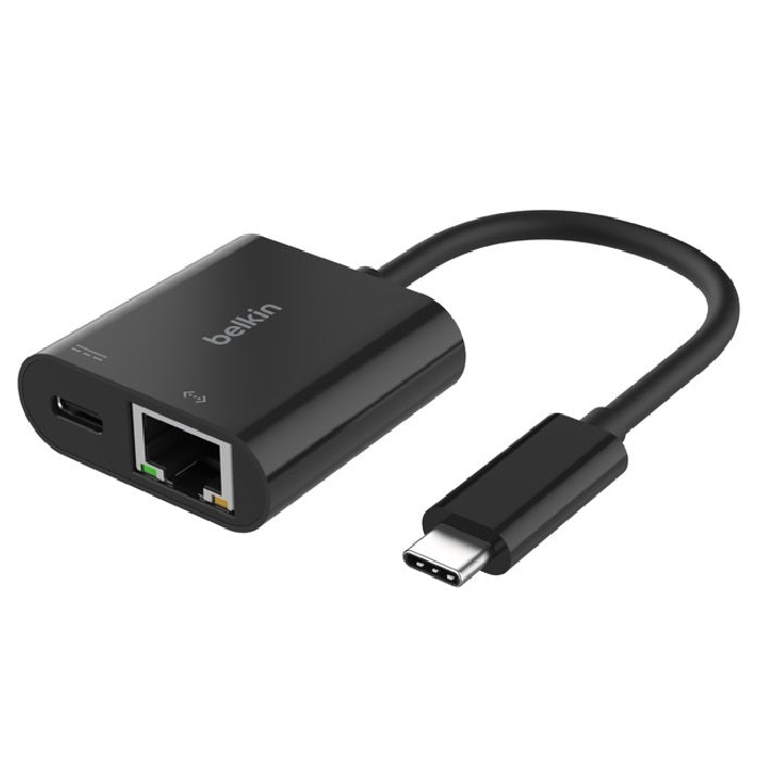 Belkin Connect USB-C to Ethernet  Charge Adapter - Black (INC019BTBK),100W,Ethernet Connection Supporting 10 100 1000 Mbps, Compact, 2 Years Warranty