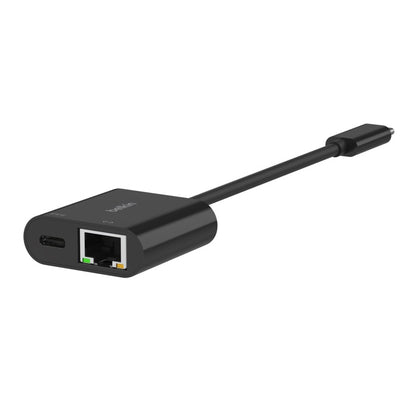 Belkin Connect USB-C to Ethernet  Charge Adapter - Black (INC019BTBK),100W,Ethernet Connection Supporting 10 100 1000 Mbps, Compact, 2 Years Warranty