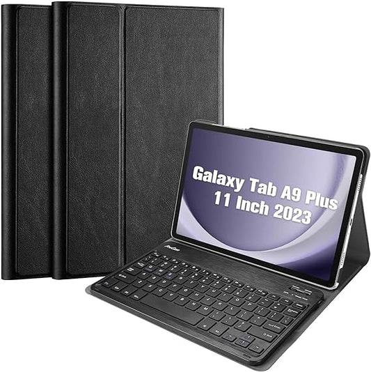 USP Samsung Galaxy Tab A9 (11 ft) Keyboard With Case Black - 3.0 ABS, Magnetic, PU Leather Covering, Front  Rear Facing Camera Holes