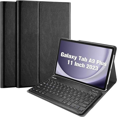 USP Samsung Galaxy Tab A9 (11 ft) Keyboard With Case Black - 3.0 ABS, Magnetic, PU Leather Covering, Front  Rear Facing Camera Holes