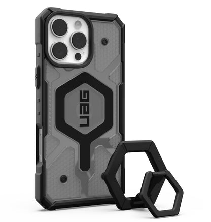 UAG Pathfinder Clear MagSafe Apple iPhone 16 Pro Max (6.9 ft) Rugged Case  Black Ring Stand- Ash(1144651BV02), 10 Years Warranty