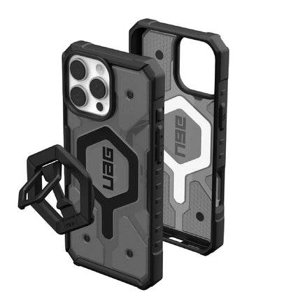 UAG Pathfinder Clear MagSafe Apple iPhone 16 Pro Max (6.9 ft) Rugged Case  Black Ring Stand- Ash(1144651BV02), 10 Years Warranty