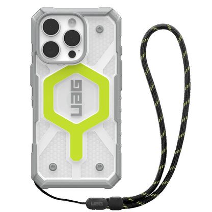 UAG Pathfinder Clear MagSafe Apple iPhone 16 Pro (6.3 ft) Rugged Case  Black Neon Lanyard - Active Neon (1144641BV01), 10 Years Warranty