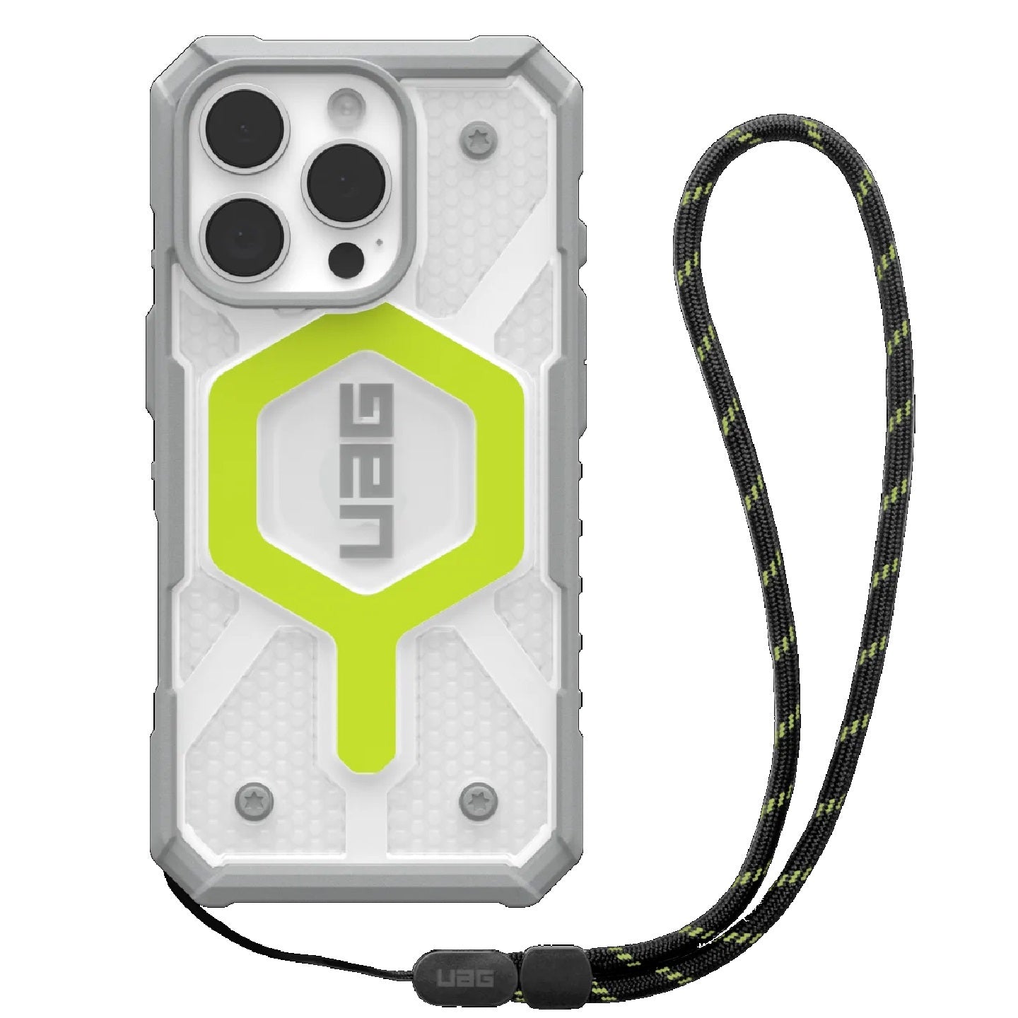 UAG Pathfinder Clear MagSafe Apple iPhone 16 Pro (6.3 ft) Rugged Case  Black Neon Lanyard - Active Neon (1144641BV01), 10 Years Warranty