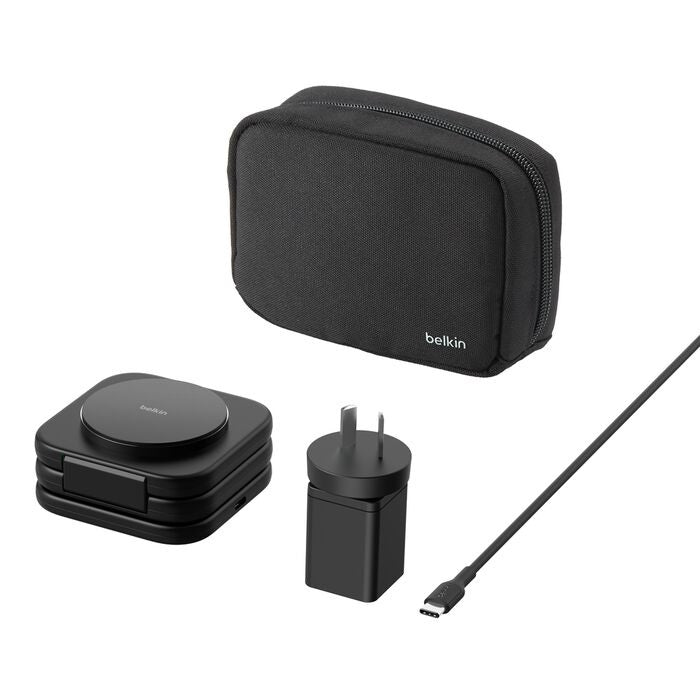 Belkin BoostcCharge Pro 3-in-1 Magnetic Wireless Travel Pad 15W With Qi2 - Black(WIZ024auBK),36W USB-C PSU,1.5m USB-C to USB-C Cable,2 Years Warranty