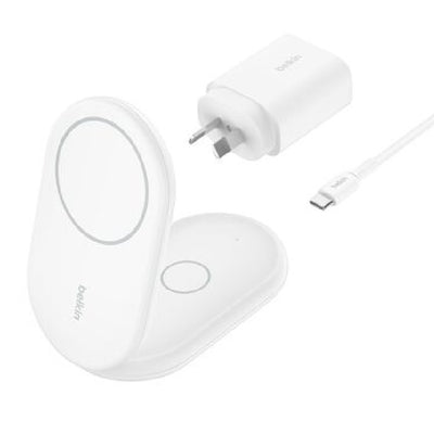 EOL Belkin BoostCharge 2-in-1 Magnetic Wireless Foldable Charger with Qi2 15W - White (WIZ028auWH), Fast Wireless Charging, 2 Years Warranty