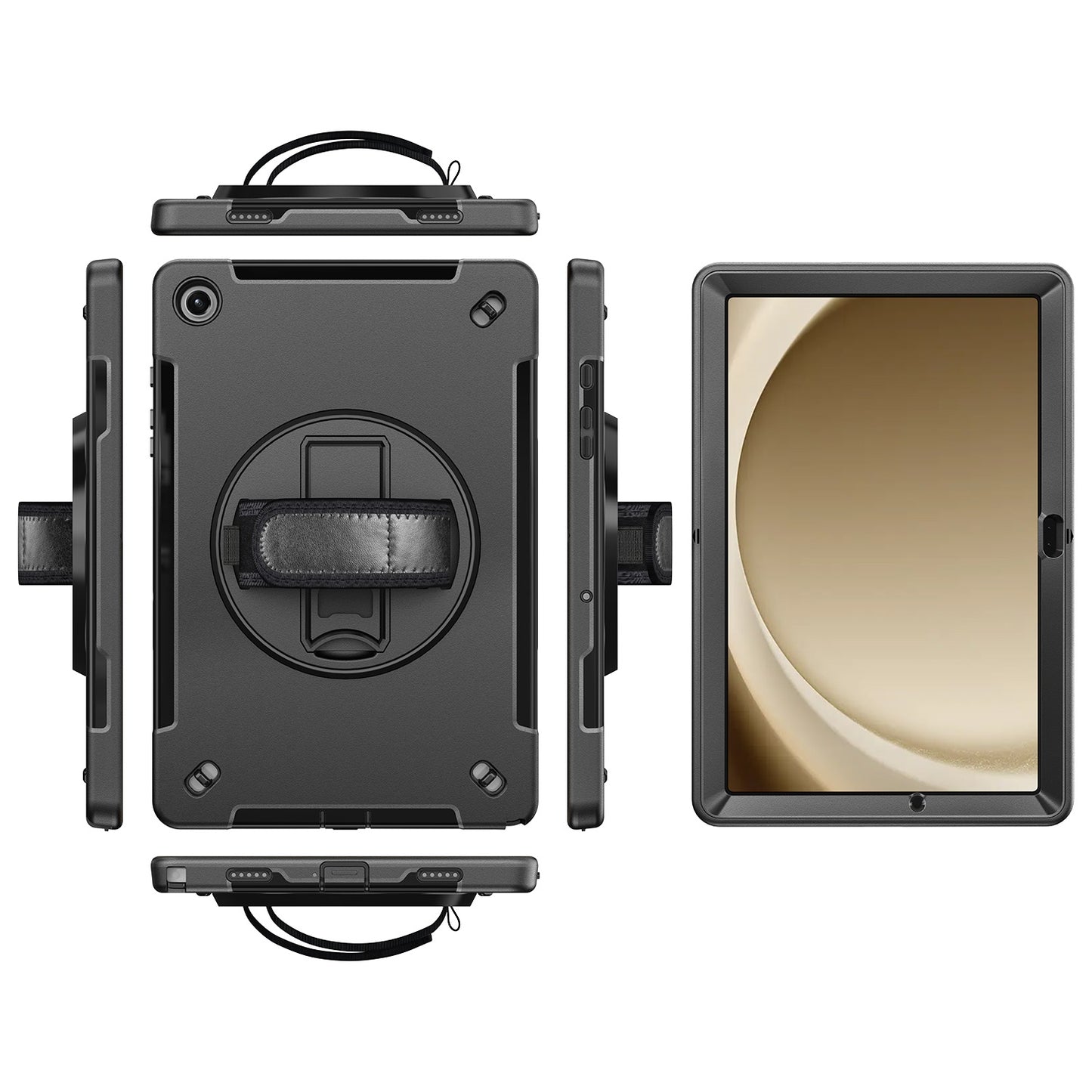 USP Rugged Samsung Galaxy Tab A9 (11 ft) Case Black - Built-in-Kickstand, Adjustable Hand Strap, Shoulder Strap, DropProof, ShockProof