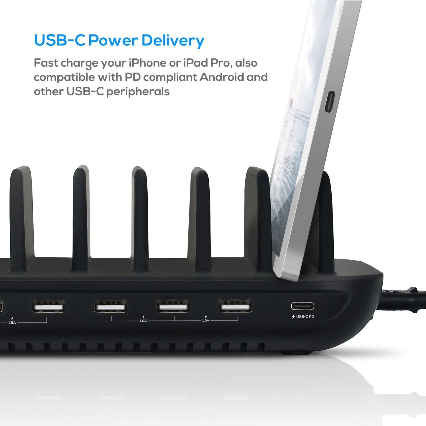 mbeat Gorilla Power 60W 7 Port USB-C  USB Charging Station 6 USB-A 1 USB-C PD Output Power: Total 60W Product Weight: 0.66kg