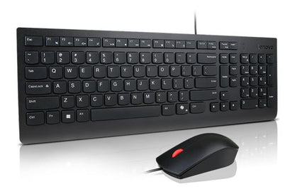 Lenovo Universal USB Keyboard Mouse Combo  Adjustable Tilt Leg Spill Resistant Copilot Keyboard 1600 DPI Optical Sensor Mouse Plug  Play Black