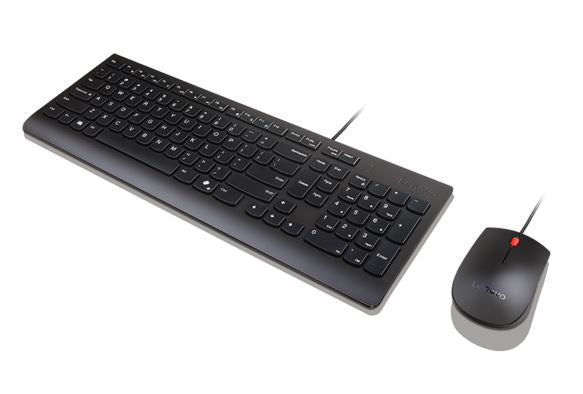 Lenovo Universal USB Keyboard Mouse Combo  Adjustable Tilt Leg Spill Resistant Copilot Keyboard 1600 DPI Optical Sensor Mouse Plug  Play Black