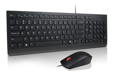 Lenovo Universal USB Keyboard Mouse Combo  Adjustable Tilt Leg Spill Resistant Copilot Keyboard 1600 DPI Optical Sensor Mouse Plug  Play Black