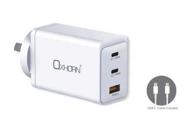 Oxhorn Charger Accessories AC 100W GaN Type C fast Charger 3 Ports 2xUSB-C 1xUSB-A PD3.0 QC4.0 PPS for Laptop Mobile Tablet Other Device White