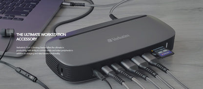 Verbatim 4K USB-C Triple Monitor Docking Station  - 70W Power Delivery 13-in-1, 2x HDMI, 1x VGA, 4K 3840x2160p, 3x USB 3.0, 1x RJ45,1x 3.5mm Audio