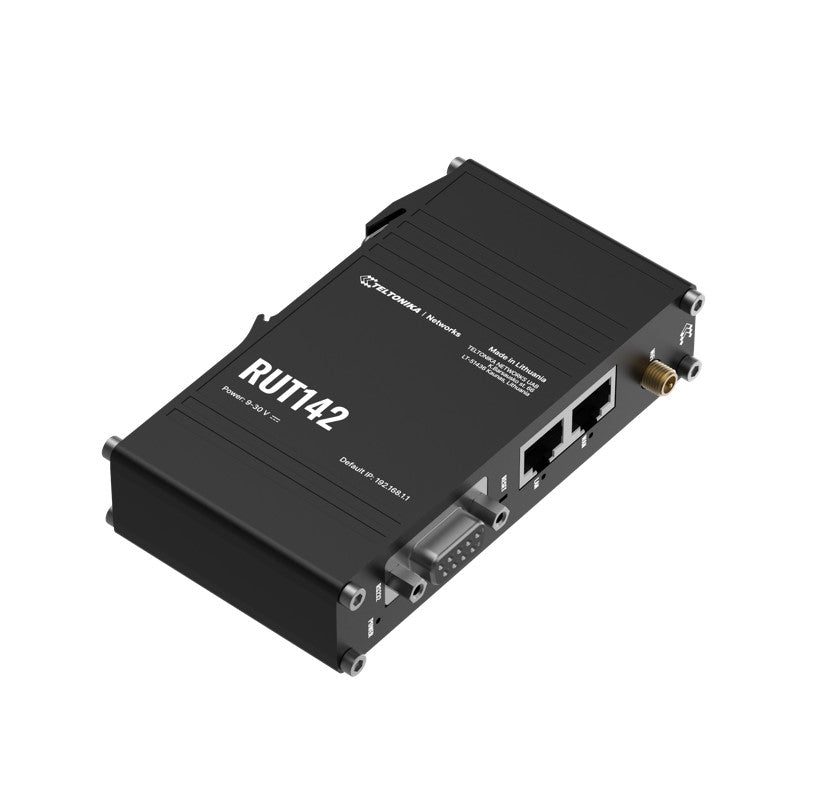 Teltonika RUT142 Industrial Router, Wi-Fi 4, RS232  for Serial Communication, Integrated DIN Rail Bracket, 3-Pin Power Connector, PSU excluded