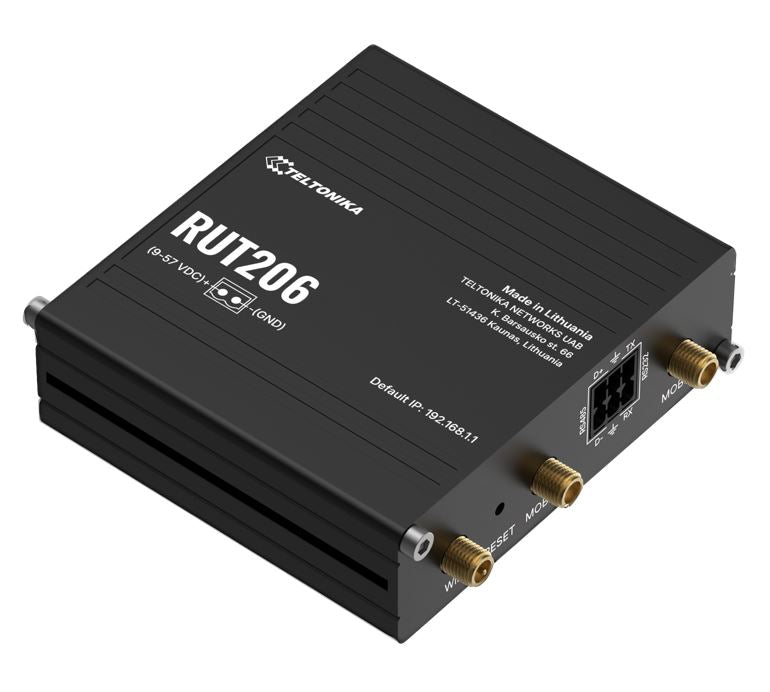 Teltonika RUT206 Industrial 4G Router, Cat 4, RS232  RS485 for serial communication, 2-PIN POWER INPUT, Active and Passive PoE inputs