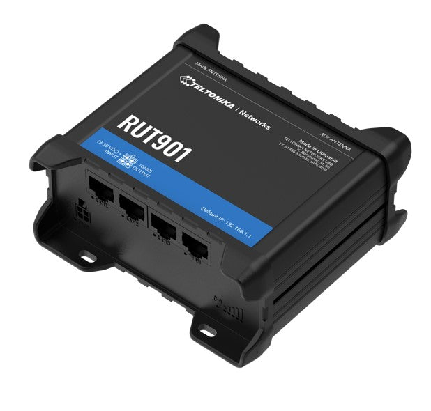 Teltonika RUT901 Industrial Cellular Router, 4G LTE (Cat 4), Dual SIM, Wi-Fi, MQTT, Modbus TCP, DNP3, PSU included