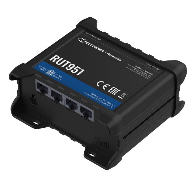 Teltonika RUT951 Industrial Cellular Router, 4G LTE (Cat 4), Dual SIM,WI-FI, Automatic WAN Failover, PSU included