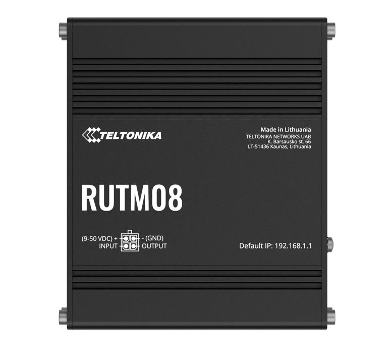 Teltonika RUTM08 Industrial Wired Router, 4 Gigabit RJ45 Ports,128 tag port-based VLANs, PSU included