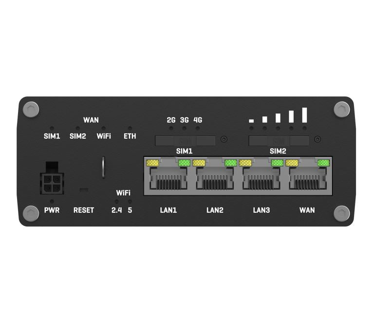Teltonika RUTM11 Industrial 4G LTE Dual-band Wi-Fi, 4 x Gigabit RJ45 ports, USB, and up to 128 tag port-based VLANs, PSU included