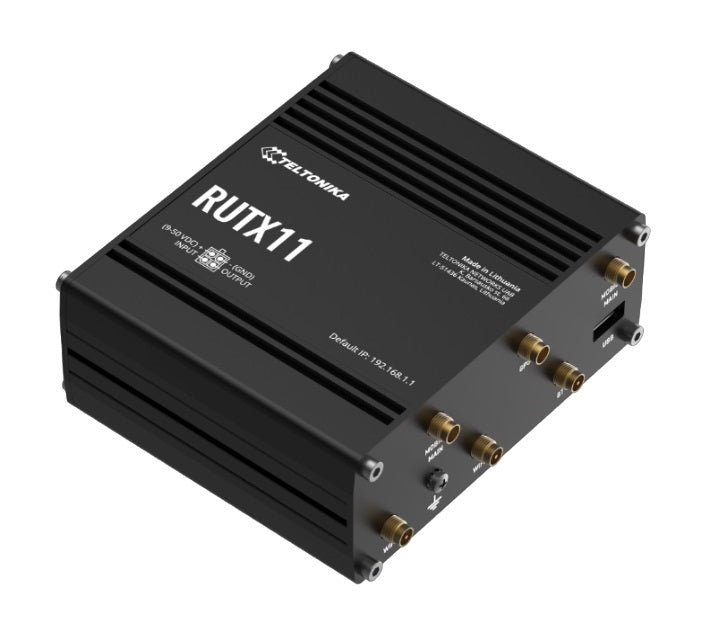 Teltonika RUTX11 Industrial Cellular Router, 4G LTE CAT 6, Dual SIM with auto failover, Backup WAN, Dual Band WiFi, Bluetooth LE, PSU included