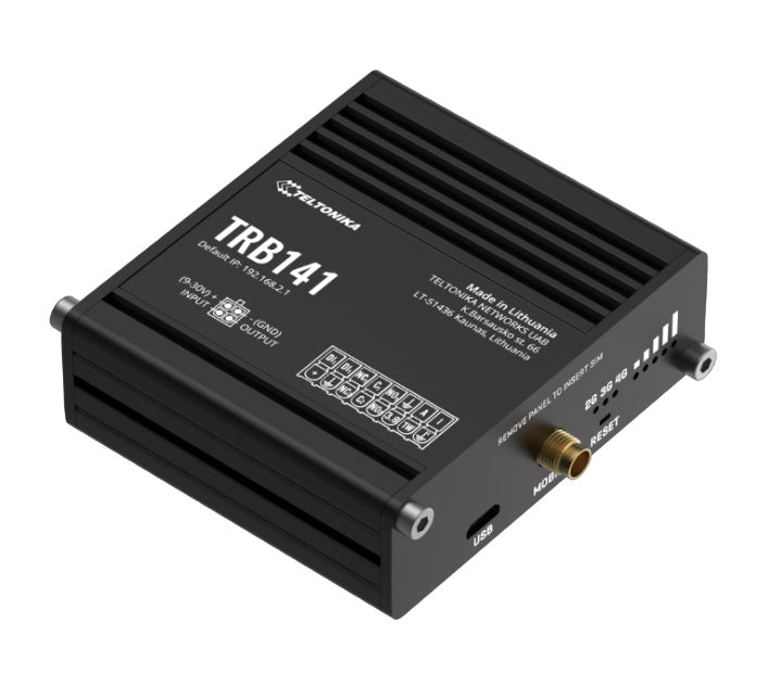 Teltonika TRB141 Industrial Rugged GPIO LTE Gateway, 4G LTE (Cat 1), I O Connector Block, Micro-USB, Compatible with Industrial DNP3, PSU included