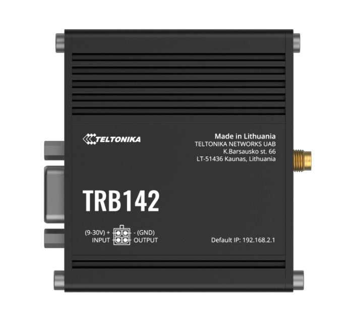Teltonika TRB142 Industrial Rugged LTE RS232 Gateway, 4G LTE (Cat 1), Equipped with RS232, Compatible with Industrial DNP3, PSU included