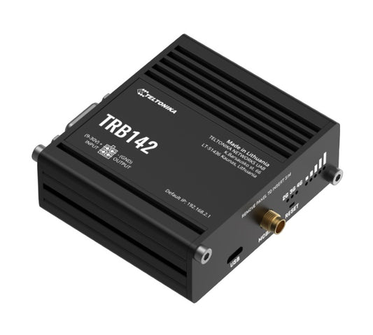 Teltonika TRB142 Industrial Rugged LTE RS232 Gateway, 4G LTE (Cat 1), Equipped with RS232, Compatible with Industrial DNP3, PSU included
