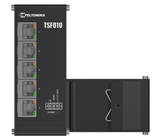 Teltonika TSF010 Flat Ethernet Switch, 3-Pin Power Input, Flat and Compact Design, Plug-and-Play, 7-57 VDC, PSU excluded