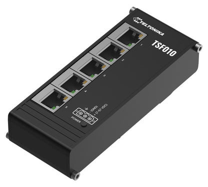 Teltonika TSF010 Flat Ethernet Switch, 3-Pin Power Input, Flat and Compact Design, Plug-and-Play, 7-57 VDC, PSU excluded