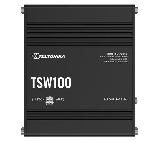 Teltonika TSW100 Industrial POE Ethernet Switch, 4 x PoE Ports, Power Up to 120W, 5 x Gigabit Ethernet with speeds up to 1000 Mbps, PSU included