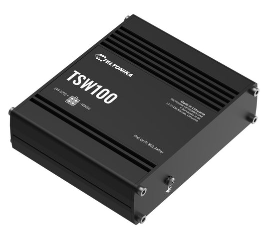 Teltonika TSW100 Industrial POE Ethernet Switch, 4 x PoE Ports, Power Up to 120W, 5 x Gigabit Ethernet with speeds up to 1000 Mbps, PSU included