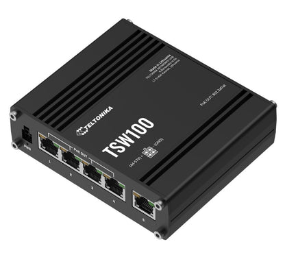 Teltonika TSW100 Industrial POE Ethernet Switch, 4 x PoE Ports, Power Up to 120W, 5 x Gigabit Ethernet with speeds up to 1000 Mbps, PSU included