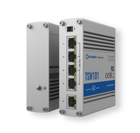 Teltonika TSW101 Automotive POE Switch, 4x PoE Ports, 5 x Gigabit Ethernet Ports with speeds of up to 1000 Mbps, PSU excluded