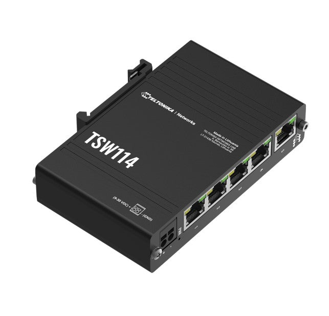 Teltonika TSW114 Gigabit DIN Rail Ethernet Switch,Easy Mounting, 5x Gigabit Ethernet Ports with speeds of up to 1000 Mbps, PSU excluded