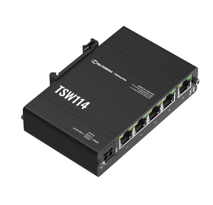Teltonika TSW114 Gigabit DIN Rail Ethernet Switch,Easy Mounting, 5x Gigabit Ethernet Ports with speeds of up to 1000 Mbps, PSU excluded