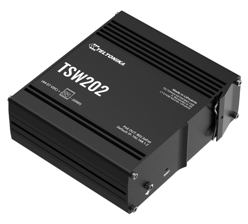 Teltonika TSW202 Managed PoE Ethernet Switch, Supports Profinet, 2 SFP Ports, 8 Gigabit Ethernet Ports Providing 30W of Power Each, PSU excluded