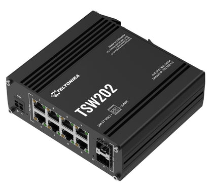 Teltonika TSW202 Managed PoE Ethernet Switch, Supports Profinet, 2 SFP Ports, 8 Gigabit Ethernet Ports Providing 30W of Power Each, PSU excluded
