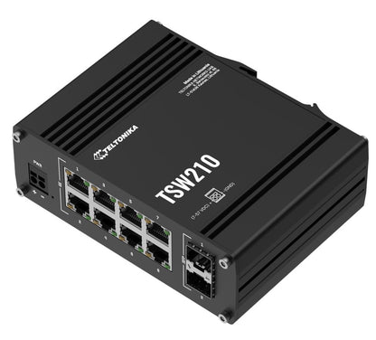 Teltonika TSW210 Industrial Ethernet Switch, 2x SFP Ports, 8x Gigabit Ethernet Ports with speeds of up to 1000 Mbps, DIN Rail, PSU excluded