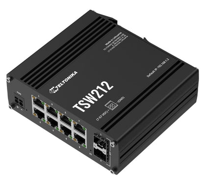 Teltonika TSW212 Managed Ethernet Switch, L2 with additional L3 Features, Supports Profinet, 8 x Gigabit Ethernet Ports, 2 x SFP Ports, PSU excluded