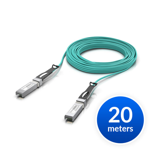 Ubiquiti 25 Gbps Long-Range DAC, Long-range SFP28, 20m Length, Support 25 10 1 Gbps, PVC Cable Jacket, Aqua Color