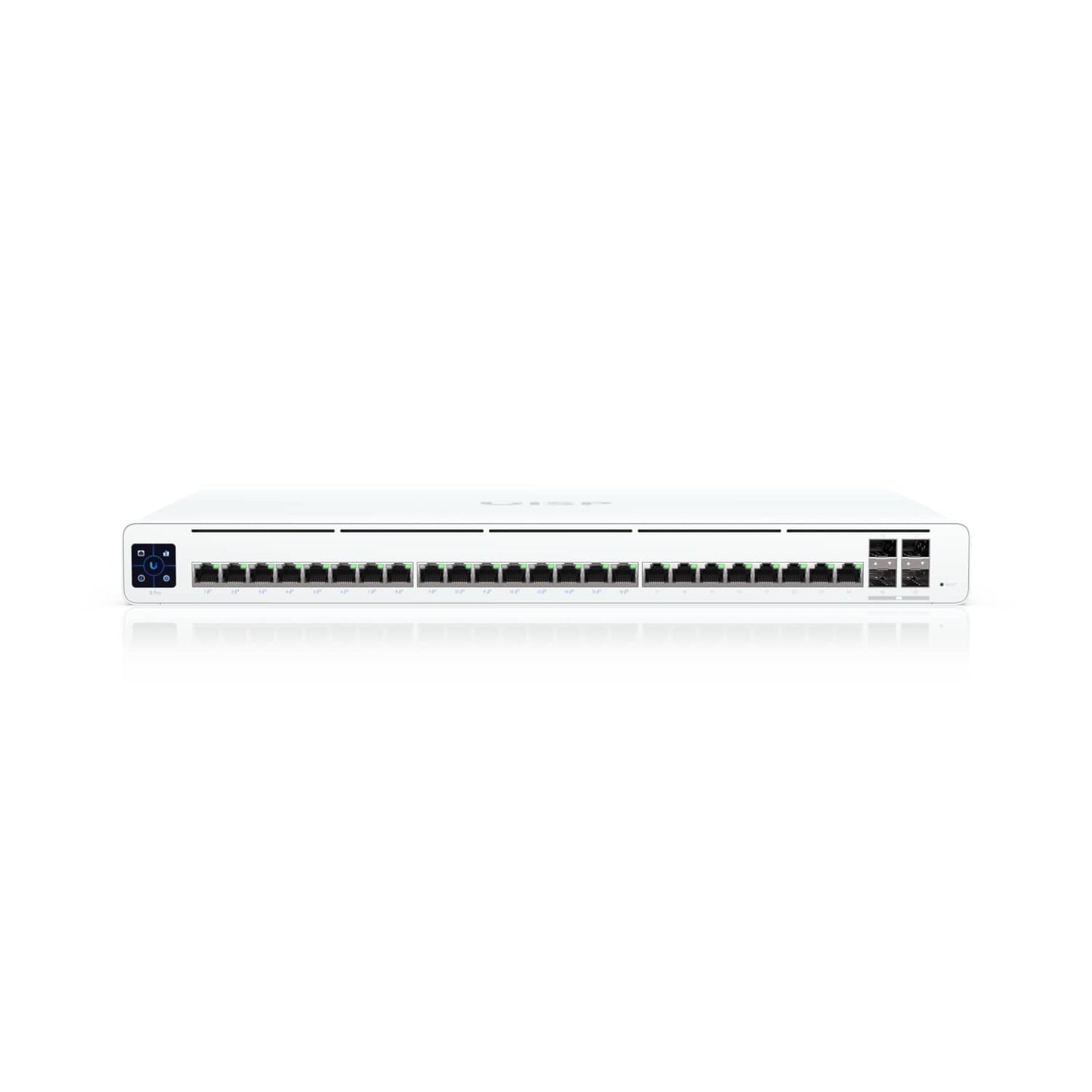 Ubiquiti UISP Switch Professional, 24 GbE RJ45 ports, 16 with 27V Passive PoE Output,  4 10G SFP ports, Color Touchscreen,