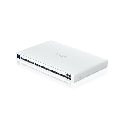 Ubiquiti UISP Switch Professional, 24 GbE RJ45 ports, 16 with 27V Passive PoE Output,  4 10G SFP ports, Color Touchscreen,