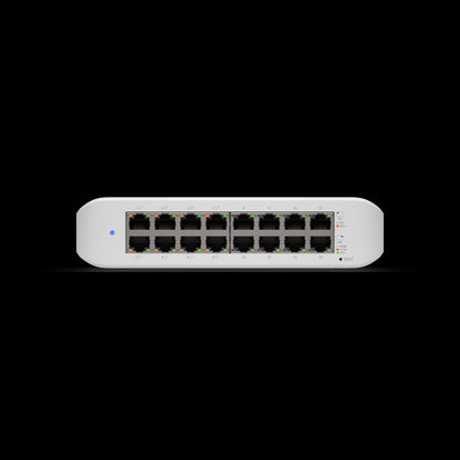 Ubiquiti UniFi Switch Lite 16 PoE, Layer 2, 16x GbE RJ45 Ports, 8x 802.3at PoE Ports, 45W PoE, Silent Operation, Wallmount Kit Include,