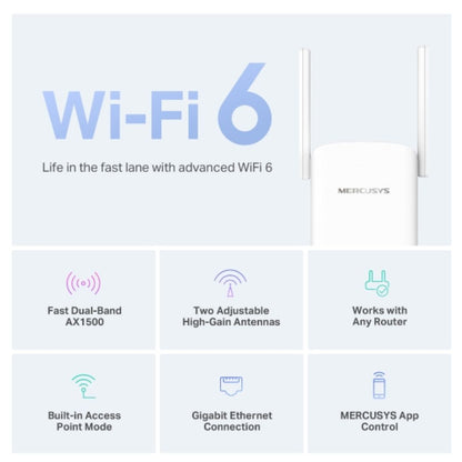 Mercusys ME60X AX1500 Wi-Fi 6 Range Extender, Dual Band Speeds up to 1500Mbps, 300Mbps 2.4 GHz, 1201Mbps  5 GHz
