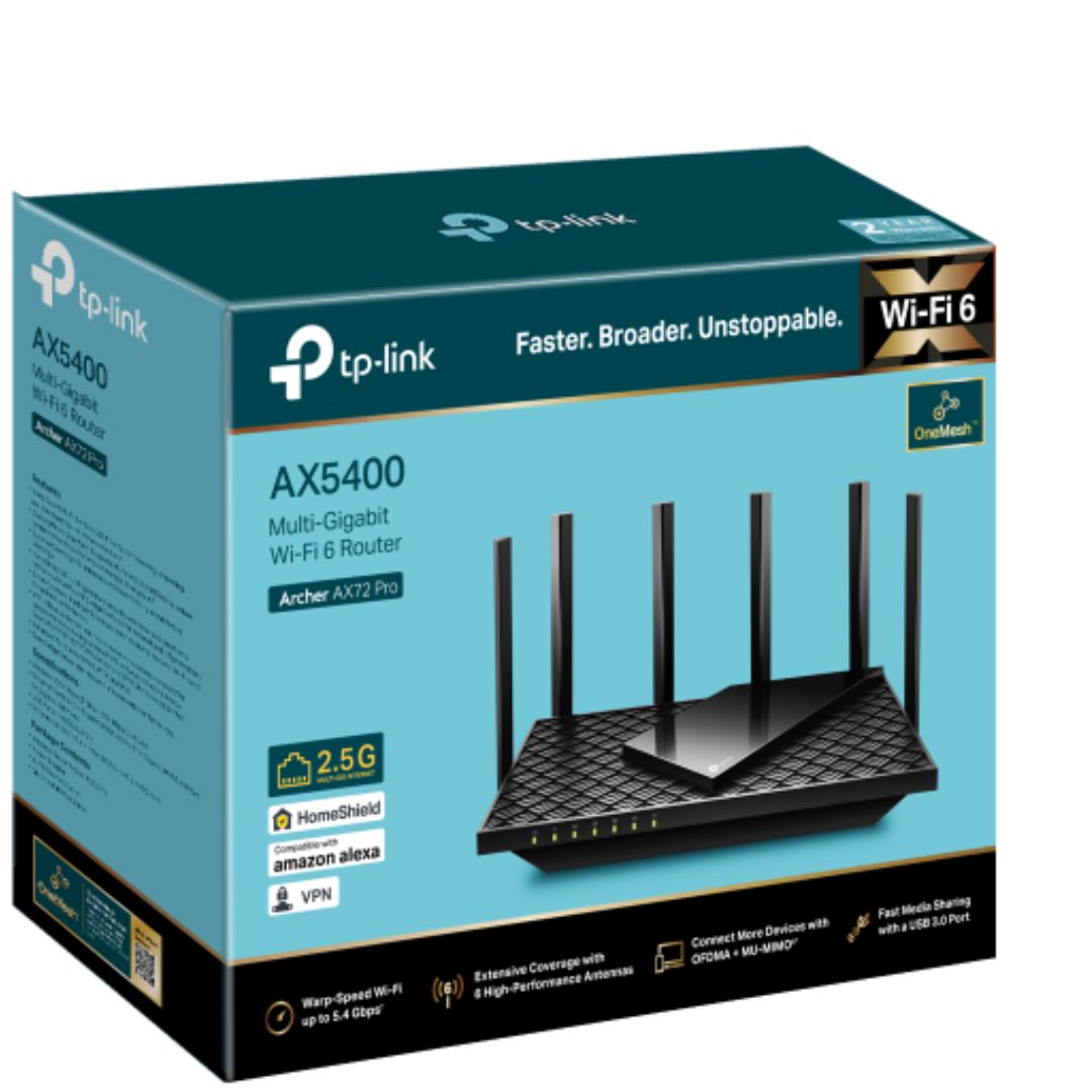 TP-Link Archer AX72 Pro AX5400 Multi-Gigabit WiFi 6 Router, 574 Mbps at 2.4 GHz  4804 Mbps at 5 GHz, Beamforming, Smart Connect, Airtime Fairness