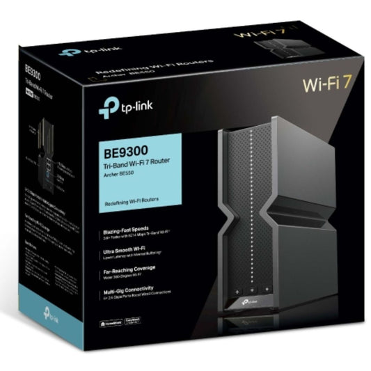 TP-Link Archer BE550 BE9300 Tri-Band Wi-Fi 7 Router (WIFI7) 574 Mbps at 2.4 GHz  2880 Mbps at 5 GHz  5760 Mbps at 6 , 6 Internal Antennas, 1.5 GHz