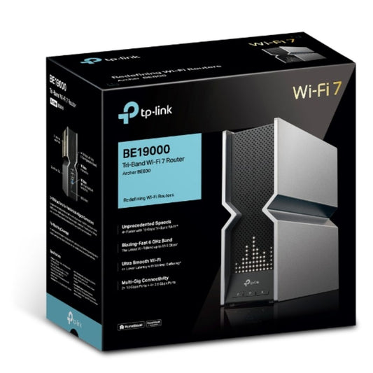 TP-Link Archer BE800 BE19000 Tri-Band Wi-Fi 7 Router (WIFI7) 1376 Mbps at 2.4 GHz  5760 Mbps at 5 GHz  11520 Mbps at 6 GHz, 8 Internal Antennas, Qu
