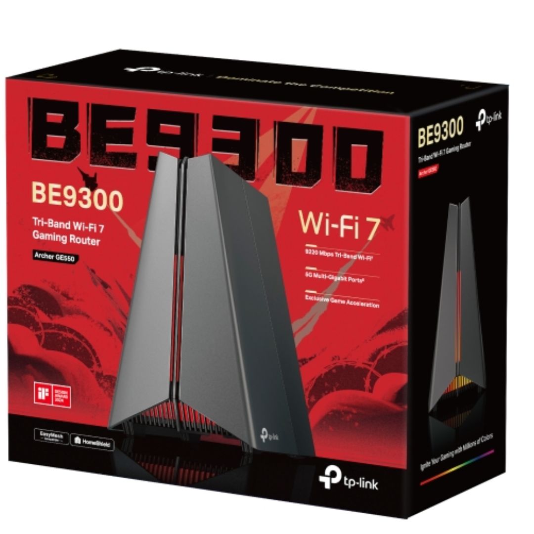 TP-Link Archer GE550 BE9300 Tri-Band Wi-Fi 7 Gaming Router (WIFI7) 574 Mbps at 2.4 GHz  2882 Mbps at 5 GHz  5764 Mbps at 6 GHz,  4 Internal Antenna