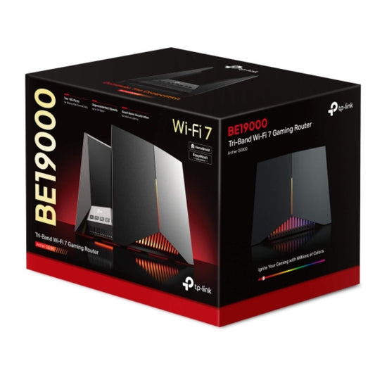 TP-Link Archer GE800 BE19000 Tri-Band Wi-Fi 7 Gaming Router (WIFI7) 1376 Mbps at 2.4 GHz  5760 Mbps at 5 GHz  11520 Mbps at 6 GHz, 8 Internal Anten