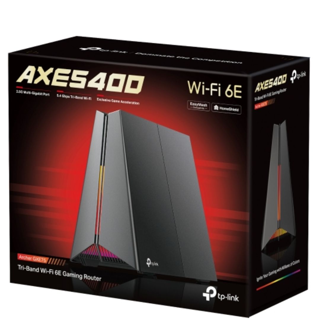 TP-Link Archer GXE75 AXE5400 Tri-Band Wi-Fi 6E Gaming Router, 574 Mbps at 2.4 GHz  2402 Mbps at 5 GHz  2402 Mbps at 6 GHz